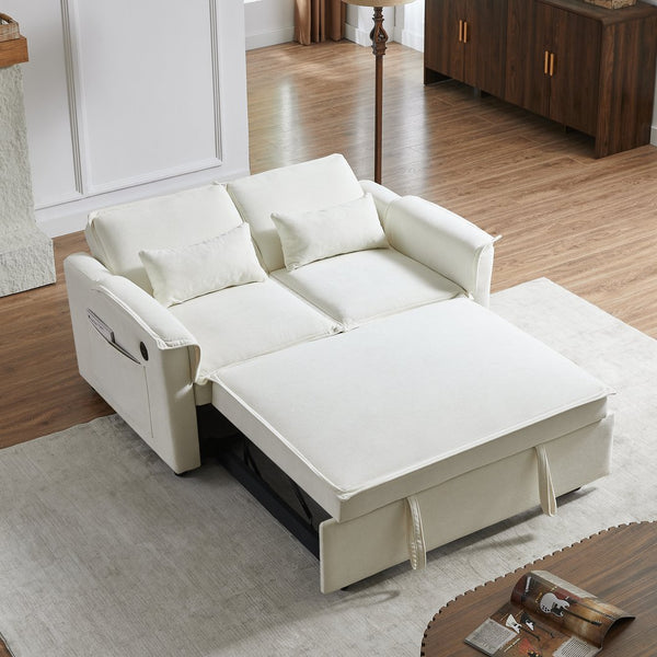 English Elm Modern Fabric Convertible Loveseat Sleeper Sofa Bed with Adjustable 3-Level Backrest, Twin Pull-Out for Small Spaces Ivory W1123P283641