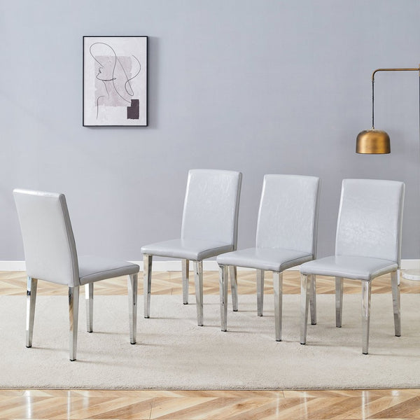 English Elm Four Pu Leather Dining Chairs with Metal Legs Modern Minimalist Set for Stylish Homes W1151P383508