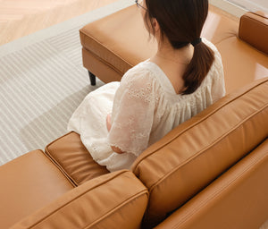 English Elm 94.5 Inch L-Shaped Genuine Leather Sofa With Left Chaise Lounge - Modern Tan Sectional Comfort W791S00022