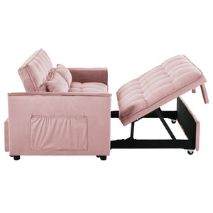 English Elm Convertible Velvet Sofa Bed with Hidden Pull Strap, 3-in-1 Reclining Sleeper Loveseat, Pink — Breathable High-Density Foam Comfort for Living Room, Office, Home W2941P290201