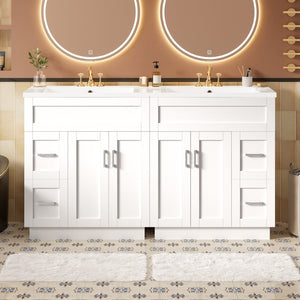 English Elm [video] 60 Inch Dual Sink Bathroom Vanity Mdf Cabinet Soft Close Doors Resin N729P000018K