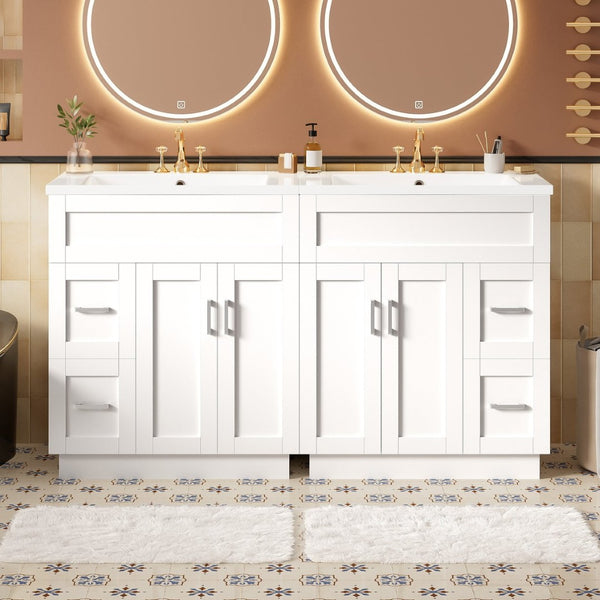 English Elm [video] 60 Inch Dual Sink Bathroom Vanity Mdf Cabinet Soft Close Doors Resin N729P000018K