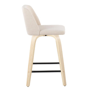 English Elm Toriano 24" Counter Stool Set Of 2 - Modern Swivel Design With Natural Wood & Cream Upholstery Comfort B202S00119-GIGA