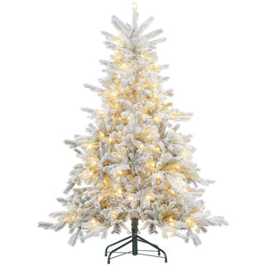 English Elm Homcom 5Ft Prelit Snow Flocked Christmas Tree With 931 Tips, Warm White Leds & Sturdy Metal Base W2225P249645
