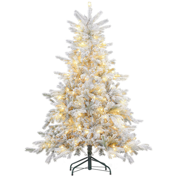 English Elm Homcom 5Ft Prelit Snow Flocked Christmas Tree With 931 Tips, Warm White Leds & Sturdy Metal Base W2225P249645