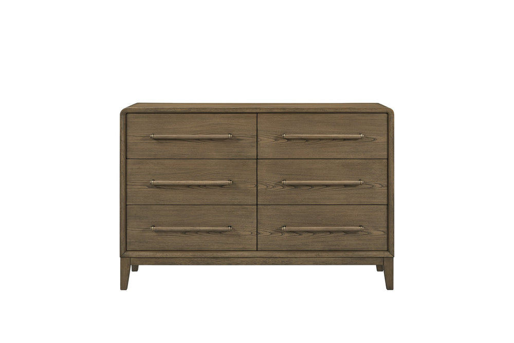 English Elm Small Dresser Peppercorn — Elm Veneer Six-Drawer Chest with Felt Top Drawers and Cedar Liner Light Brown 57 L x 22.25 W x 35.5 H B2699P401426