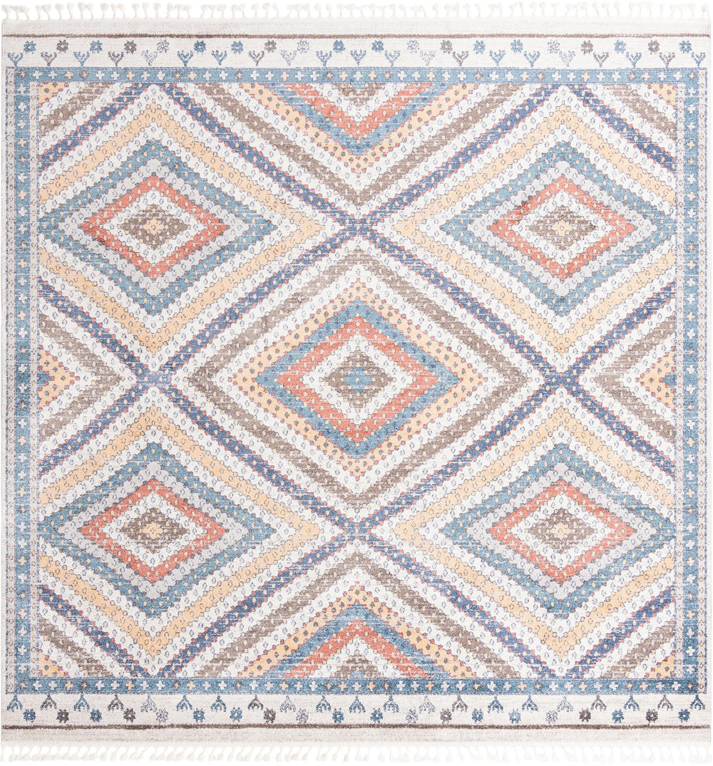Unique Loom Aramis Rio Machine Made Tribal Rug Blue, Light Blue/Ivory/Light Brown/Terracotta 12' 0" x 12' 2"