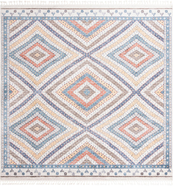 Unique Loom Aramis Rio Machine Made Tribal Rug Blue, Light Blue/Ivory/Light Brown/Terracotta 12' 0" x 12' 2"
