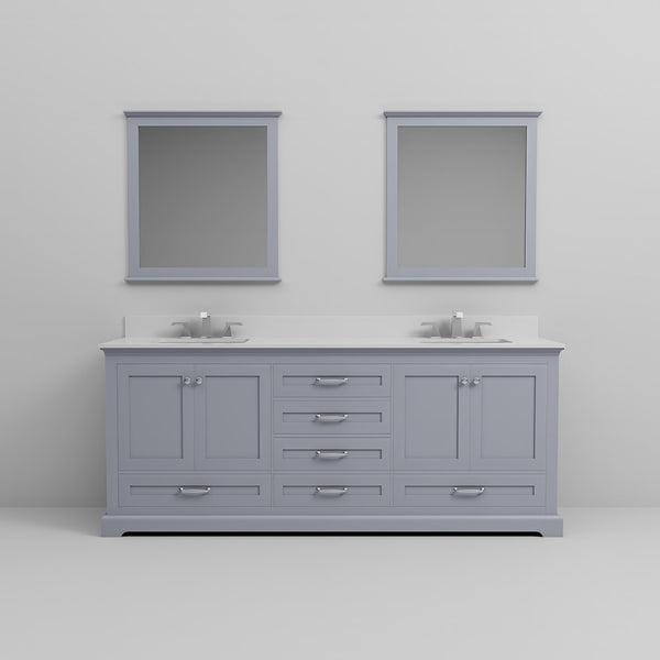 English Elm Dark Grey Double Bath Vanity 80" W x 22" D with Cultured Marble Top, Chrome Faucets & 30" Mirrors - Durable Scratch-Resistant Surface B2731S01085