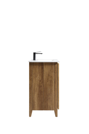 English Elm 30 Inch Floating Bathroom Vanity Fluted Wood Grain Front with Ceramic Integrated Sink Golden Oak W3520S00033