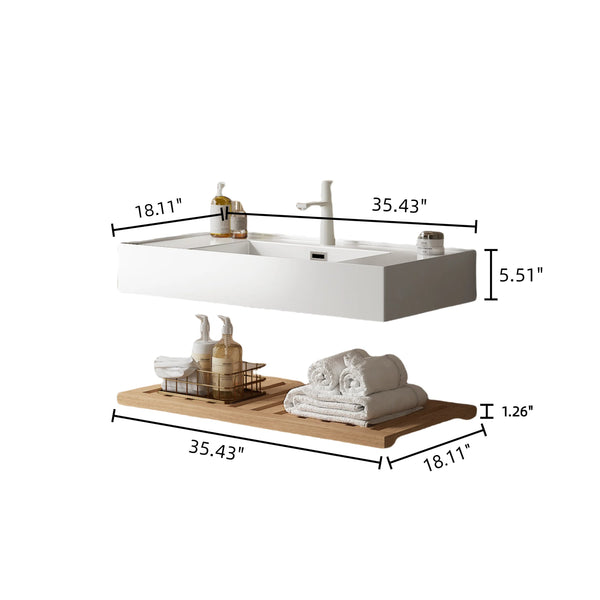 English Elm LEDE 36" Floating Bathroom Vanity with Acrylic Vessel Sink, Overflow Hole, Striped Wood Shelves, Easy Install W2615P210345