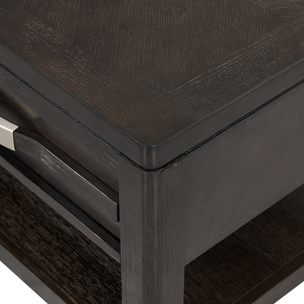 English Elm 48x26x20" Cocktail Table with Oak Veneer, Metal Accents, Hidden Drawers & Lower Shelf for Stylish Storage W2078P179682