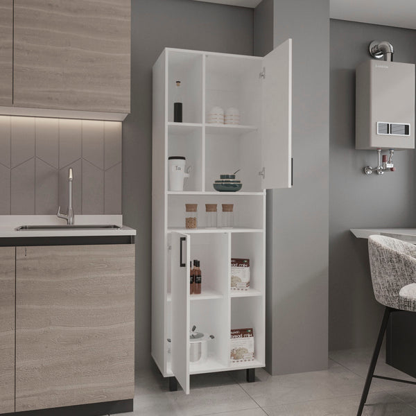 English Elm Bryce Tall Pantry Cabinet with Two Doors, Kronos White MDF, Slim Vertical Storage for Kitchens B070P337114