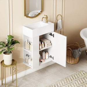 English Elm 18.5 Modern Floating Bathroom Vanity with Resin Sink, Wood Grain Triamine Finish, Soft-Close Doors, Side Storage N729P285506K