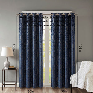 English Elm Knitted Jacquard Damask Total Blackout Grommet Curtain Panel - Luxurious Design, Noise Reduction, Energy Efficient B03599819
