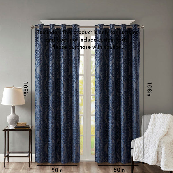 English Elm Knitted Jacquard Damask Total Blackout Grommet Curtain Panel - Luxurious Design, Noise Reduction, Energy Efficient B03599819