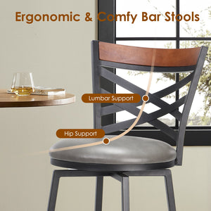 English Elm Mid Century Modern Swivel Bar Stools Set of 2 — Counter Height Faux Leather Seats, 360° Rotation, Gray T3623P407846