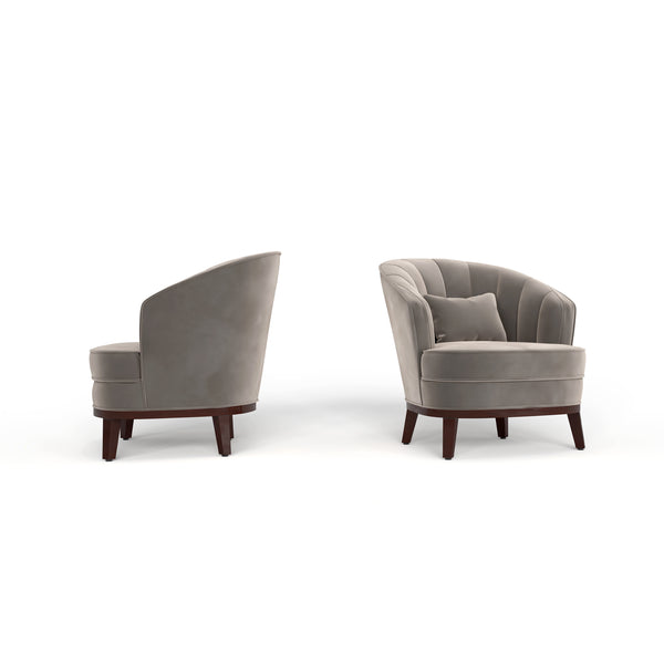 English Elm Ava Upholstered Barrel Accent Chair with Velvet-Like Fabric, Channel-Tufted Back, Plush Cushioning, Wooden Legs Gray B347P340822