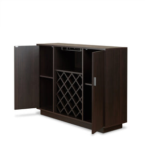 English Elm Espresso Finish Wine Cabinet with Stemware Rack Bottle Storage for Home Bar B062P215513