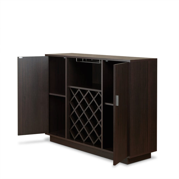 English Elm Espresso Finish Wine Cabinet with Stemware Rack Bottle Storage for Home Bar B062P215513