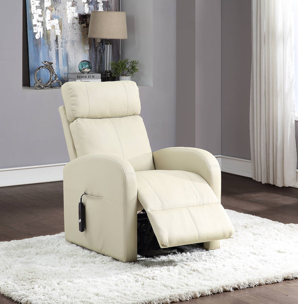 English Elm Ricardo Beige PU Power Lift Recliner with Pocket Coil Seat, Wired Remote, Durable Metal Frame B2726P405679