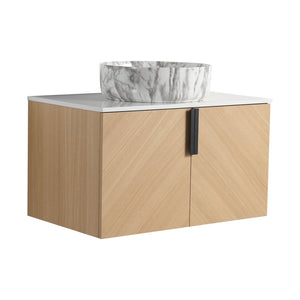 English Elm 30" Contemporary Bathroom Vanity With Art Sink, Wall-Mounted Design & Durable Plywood Construction W999S00446