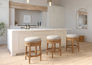 English Elm 26in. Faux Leather Swivel Barstool Nailhead Trim Carved Wood Counter Height Kitchen Oak B2751P436442