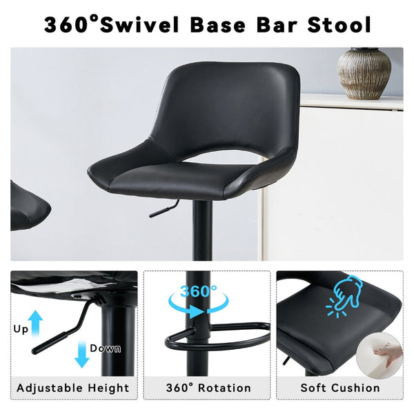 English Elm Set of 2 Pu Leather Barstools with Gold Footrest Curved Back for Kitchen Island Black W1151P383775
