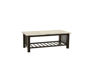 English Elm Contemporary 3pc Occasional Table Set Faux Marble Top Antique Walnut Finish Open Shelf Modern Design B011S01995