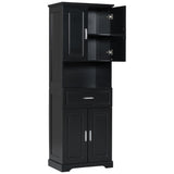 English Elm Tall Bathroom Cabinet With Four Doors, Large Storage Space Open Shelve, Upper Storage Cabinet, Black