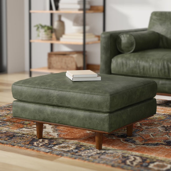 English Elm Morrison Ottoman - Handcrafted Mid-Century Modern Footrest And Extra Seating With Eco-Friendly Leather B136P364276