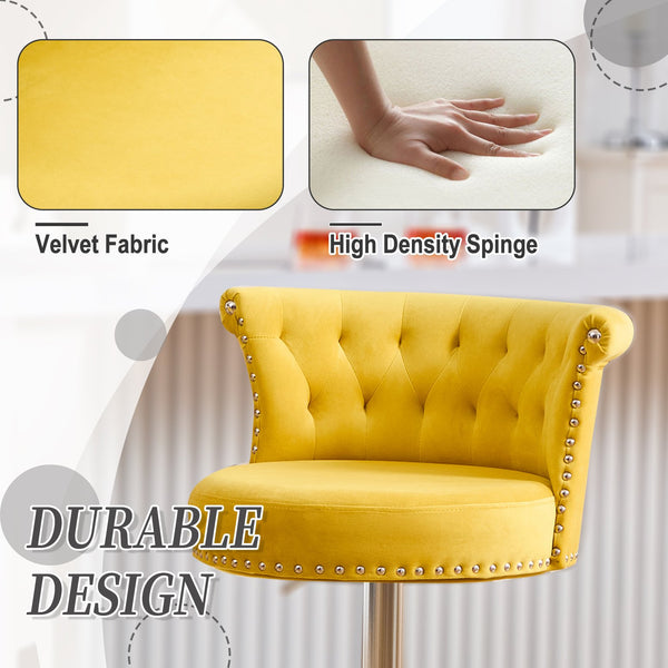 English Elm COOLMORE Velvet Bar Stool with Anti-Slip Large Base, Adjustable 360° Swivel, Plush Foam Comfort Yellow W1539P320508