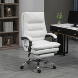 English Elm Vinsetto Microfibre Executive Massage Office Chair, Computer Desk Chair, Heated Reclining Chair With Footrest, Double-Tier Padding, Swivel Wheels, Cream White