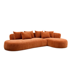 English Elm Oversized L-Shaped Sectional Sofa Right-Facing Chaise with PU Leather Base, Plush Deep Seats, No Assembly Required, Includes 6 Pillows Orange W3208S00007