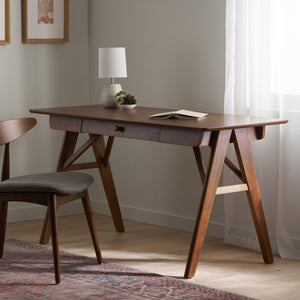 English Elm Christopher Knight Home® - Wood 57" Walnut Desk with Drawers — Modern A‑Frame Rubberwood PC Desk, Spacious Scratch‑Resistant WorkstationWood 57" Walnut Desk with Drawers — Modern A‑Frame Rubberwood PC Desk, Spacious Scratch‑Resistant Workstation N770P323366D