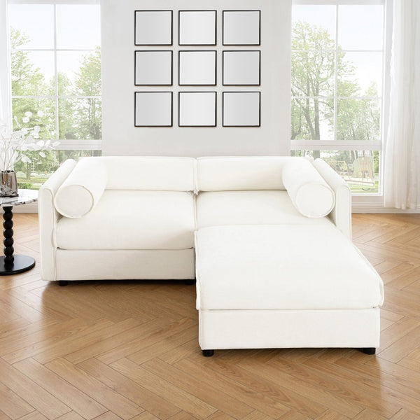 English Elm Stylish White Chenille 2-Seater Loveseat With Hidden Storage, Ergonomic Support, And Modern Design W714S01035-GIGA