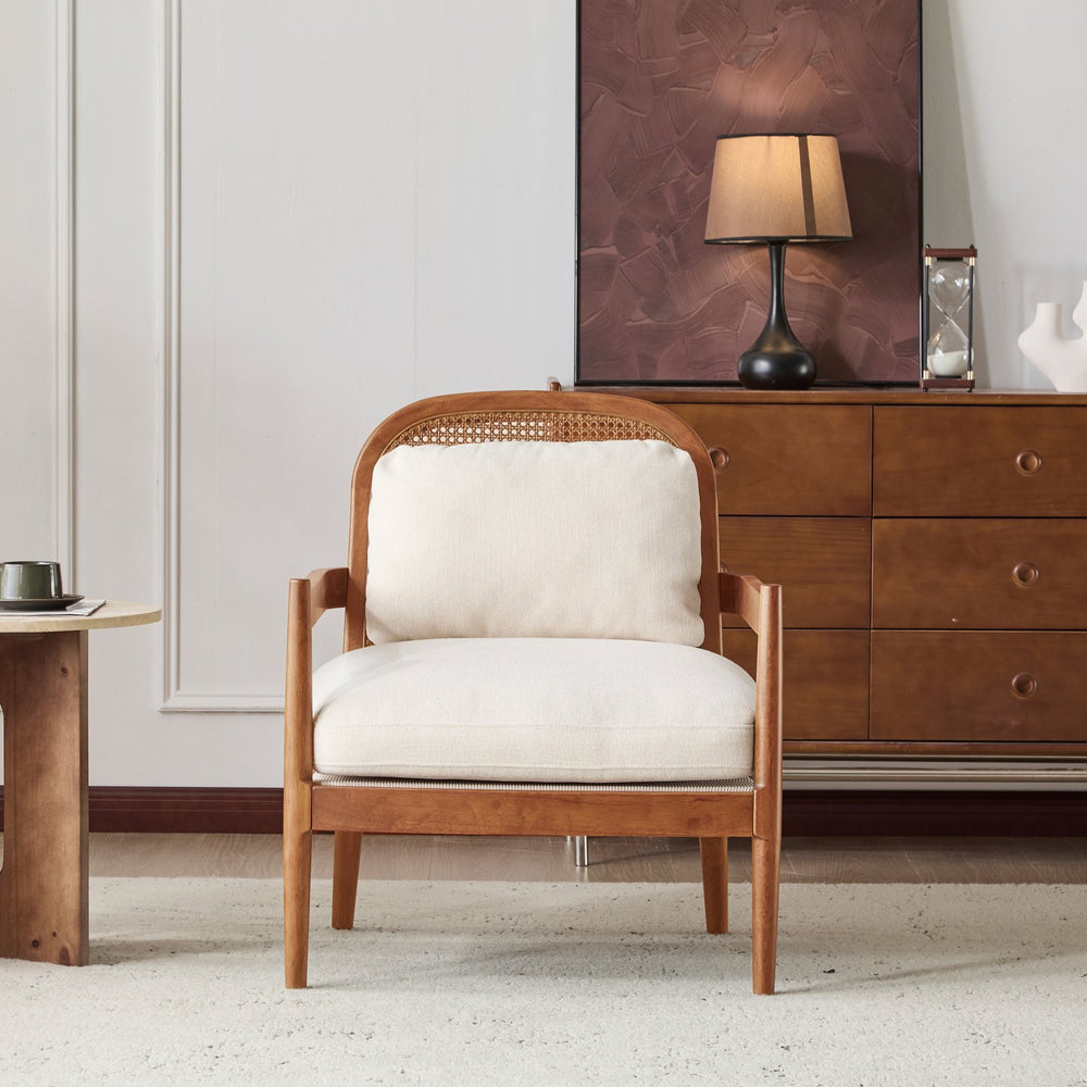 English Elm Christopher Knight Home® - [Set of 2] 26.6" Mid-Century Modern Accent Chair with Solid Wood Frame, Rattan Back and Plush Upholstery Beige,Walnut N767P298390A