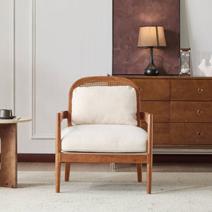 English Elm Christopher Knight Home® - [Set of 2] 26.6" Mid-Century Modern Accent Chair with Solid Wood Frame, Rattan Back and Plush Upholstery Beige,Walnut N767P298390A