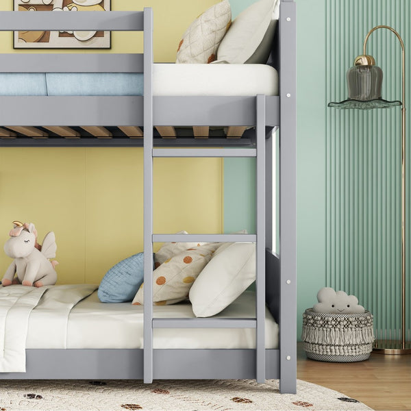 English Elm Twin House-Style Floor Bunk Bed With Safety Guardrails, Durable Rubberwood, And Fun Grey Finish W504P314947-GIGA