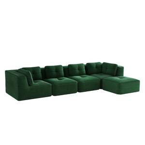 English Elm Modern Corduroy Sectional Sofa with Movable Ottoman Deep Seat Tufted Living Room Couch Green W714S01799