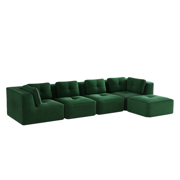 English Elm Modern Corduroy Sectional Sofa with Movable Ottoman Deep Seat Tufted Living Room Couch Green W714S01799