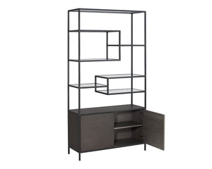 Sunpan STAMOS Bookcase - Modern Industrial Design with Charcoal Grey Oak & Black Iron Frame for Storage 104636