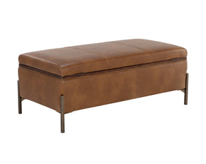 Sunpan Kael Storage Bench – Modern Faux Leather Bench with Antique Brass Legs and Unique Wooden Texture