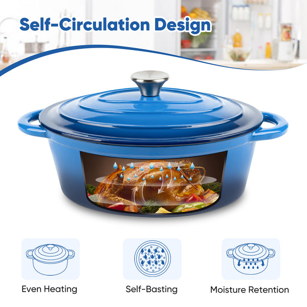 English Elm The oval dutch oven 11.4" 3.5L Blue Enamel Cast Iron, Nonstick Easy-Clean, Even Heat & Moisture Locking T3950P391586