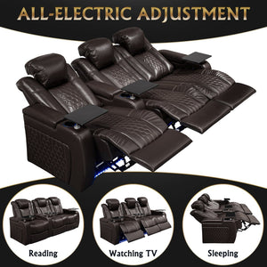 English Elm 93.3"power Recliner Set Nappa Leather Home Theater Seating Rgb Led Smart Charging W3819S00103