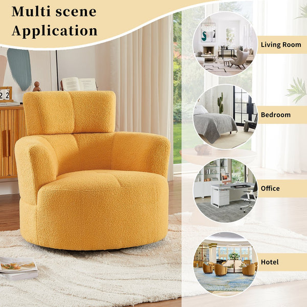 English Elm 360° Swivel Chair - Cozy Upholstered Accent Barrel Chair With Adjustable Headrest For Home & Office N719P272676L
