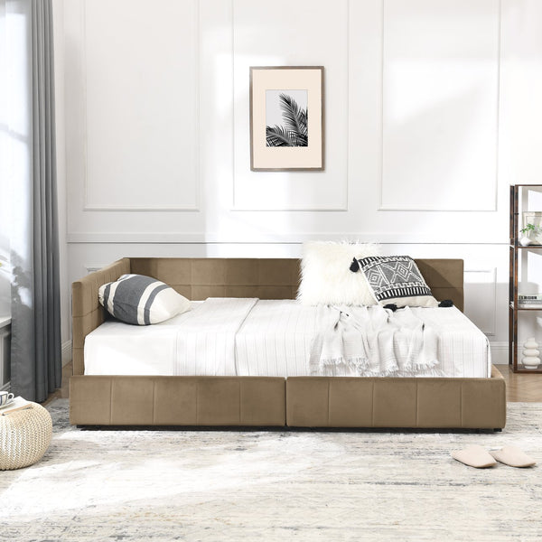 English Elm Full Size Upholstered Tufted Bed Frame - Stylish Sofa Bed With Storage, Brown Velvet Elegance W487S00307