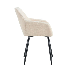 English Elm Leisure Modern Accent Arm Chairs Set Of 2 - Beige Teddy Fabric With Sturdy Black Metal Legs W370P203684