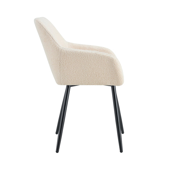 English Elm Leisure Modern Accent Arm Chairs Set Of 2 - Beige Teddy Fabric With Sturdy Black Metal Legs W370P203684