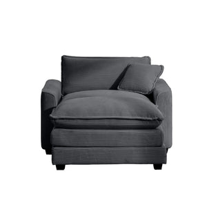 English Elm Comfortable Single Chair With Footstool & Pillow – Soft Grey Corduroy For Living Room & Bedroom Use W714S00703